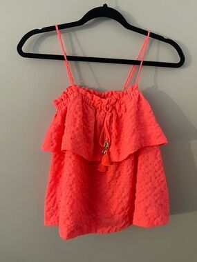 Neon Coral Textured Ruffle Cami